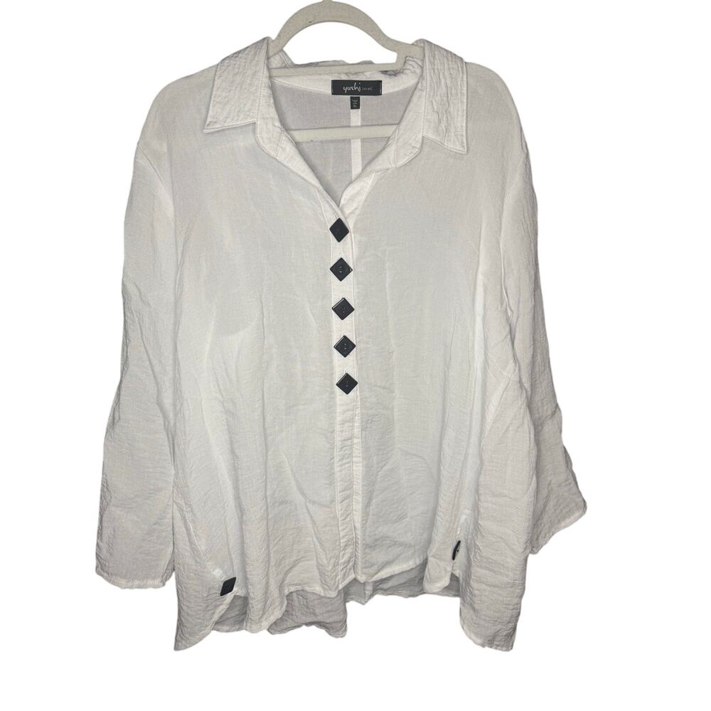 YUSHI Shirt Jacket Women's Sz XL White 5 Diamond Button Shacket Minimalist